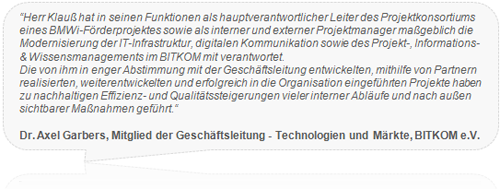 Zitat von Dr. Axel Garbers zur Referenz BITKOM e.V.